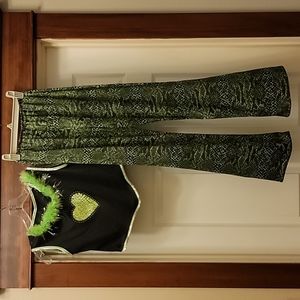 Rubies Dance Costume Black & Green Top & Bell Bottom Pants Youth L